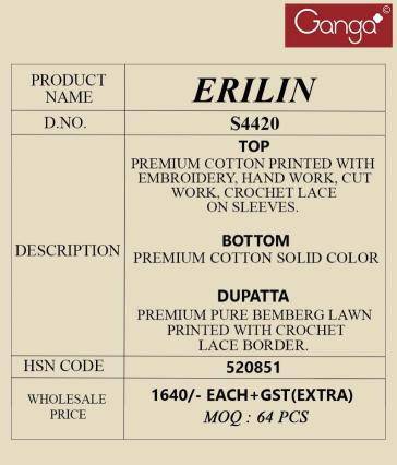 Ganga erilin 4420 Dress material suppliers in Ahmedabad